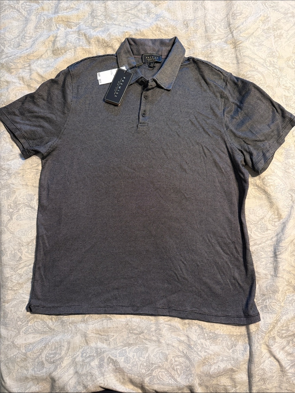 Premise Men's Short Sleeve Polo in Charcoal Stripe